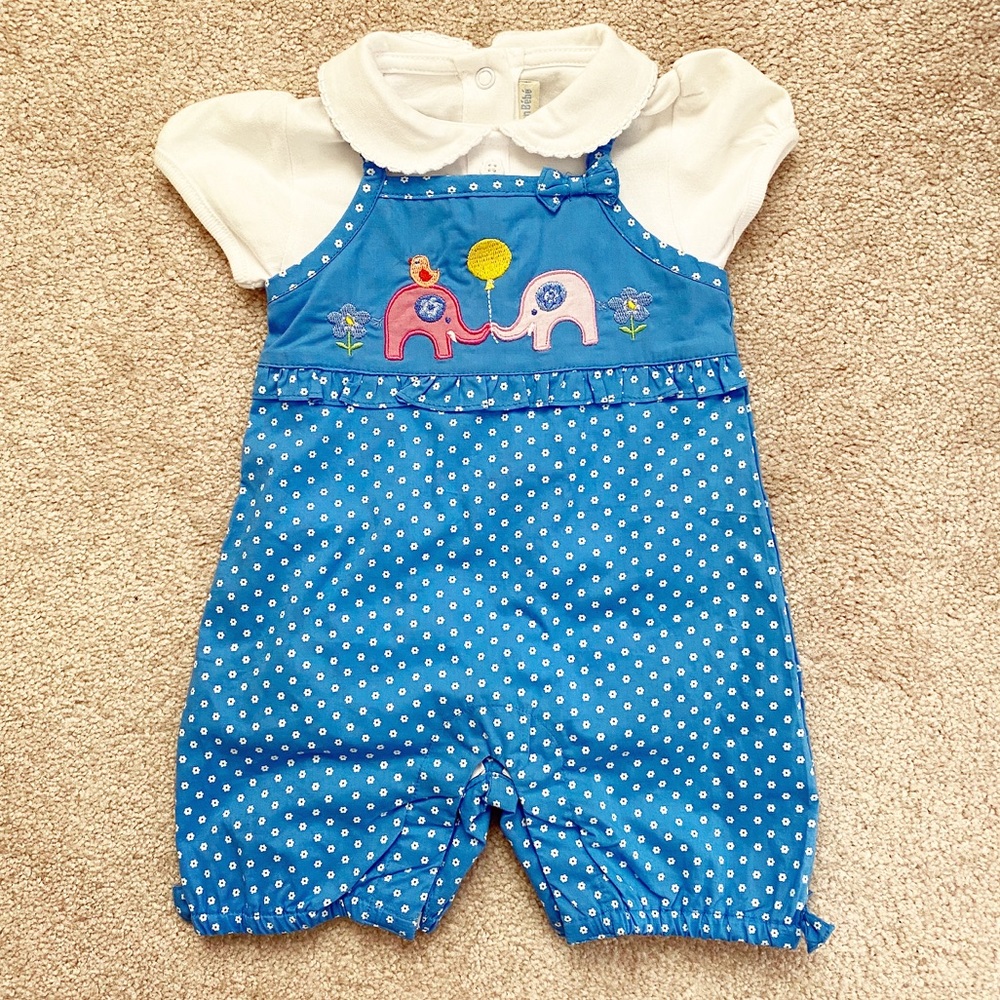 Baby Girls’ Elephant Sunsuit + white onesie